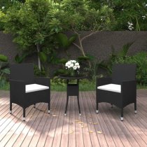 Ailis 3 Piece Garden Bistro Set Small In Black Poly Rattan