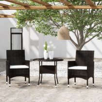 Ailis 3 Piece Garden Bistro Set Large In Black Poly Rattan