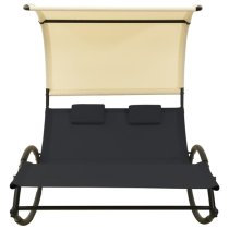 Faris Textilene Double Sun Lounger With Canopy In Black Cream