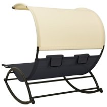 Faris Textilene Double Sun Lounger With Canopy In Black Cream