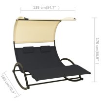 Faris Textilene Double Sun Lounger With Canopy In Black Cream