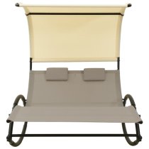 Faris Textilene Double Sun Lounger With Canopy In Taupe Cream