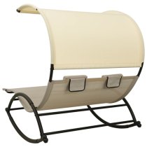 Faris Textilene Double Sun Lounger With Canopy In Taupe Cream