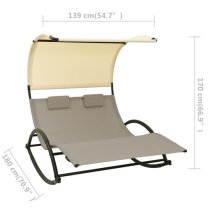 Faris Textilene Double Sun Lounger With Canopy In Taupe Cream