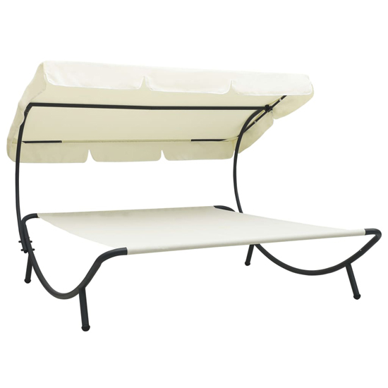 Grace Outdoor Lounge Bed With Canopy In Cream White