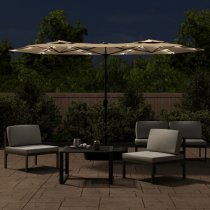 Aelia Fabric Double-Head Parasol In Taupe With LED Lights