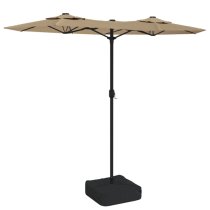 Aelia Fabric Double-Head Parasol In Taupe With LED Lights