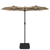 Aelia Fabric Double-Head Parasol In Taupe With LED Lights