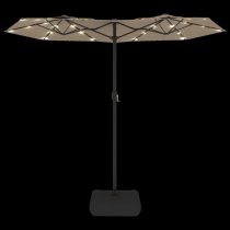 Aelia Fabric Double-Head Parasol In Taupe With LED Lights