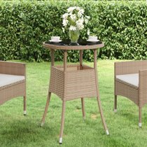 Exa Glass Top Garden Bistro Table Round In Beige Poly Rattan