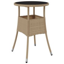 Exa Glass Top Garden Bistro Table Round In Beige Poly Rattan