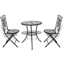 Gino Ceramic Tile Top Bistro Set Round In Black And White