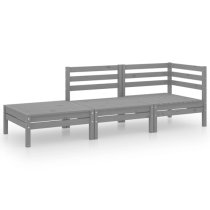 Fico Solid Pinewood 3 Piece Garden Lounge Set In Grey