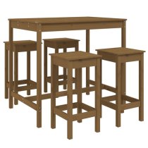 Ida Solid Pinewood 5 Piece Garden Bar Set In Honey Brown