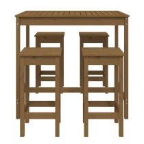 Ida Solid Pinewood 5 Piece Garden Bar Set In Honey Brown