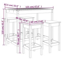 Ida Solid Pinewood 5 Piece Garden Bar Set In Honey Brown