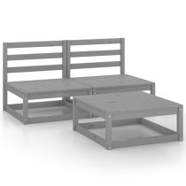 Abby Solid Pinewood 3 Piece Garden Lounge Set In Grey