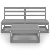 Abby Solid Pinewood 3 Piece Garden Lounge Set In Grey