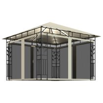 Marcel 3m x 3m Gazebo In Cream With Net And LED Lights