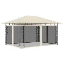 Marcel 4m x 3m Gazebo In Cream With Net And LED Lights