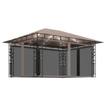 Marcel 4m x 3m Gazebo In Taupe With Net And LED Lights