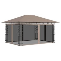 Marcel 4m x 3m Gazebo In Taupe With Net And LED Lights