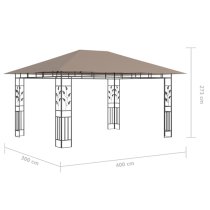 Marcel 4m x 3m Gazebo In Taupe With Net And LED Lights