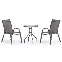 Okanogan Glass And Steel 3 Piece Bistro Set In Grey