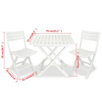 Kinston Plastic 3 Piece Folding Bistro Set In White