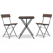 Newkirk Poly Rattan 3 Piece Folding Bistro Set In Brown