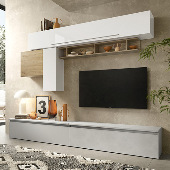 Finn High Gloss Entertainment Unit In Biancol Gesso And Cadiz