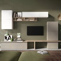 Ganix High Gloss Entertainment Unit In Clay White And Cadiz