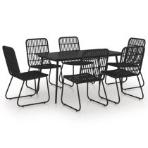 Laredo Medium Rattan And Glass 7 Piece Dining Set In Black