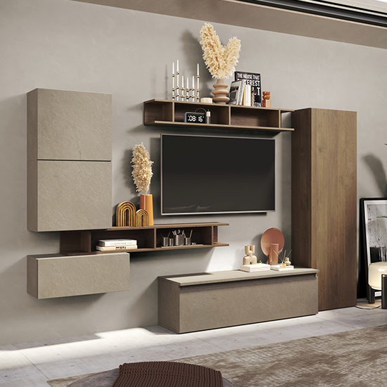 Narvel Wooden Entertainment Unit In Argilla And Mercure