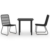 Quincy Small Rattan And Glass 3 Piece Dining Set In Black