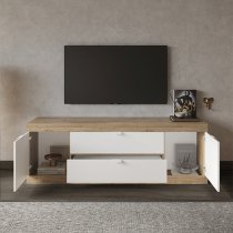 Saya High Gloss TV Stand 2 Doors 2 Drawers In White And Cadiz