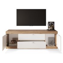 Saya High Gloss TV Stand 2 Doors 2 Drawers In White And Cadiz