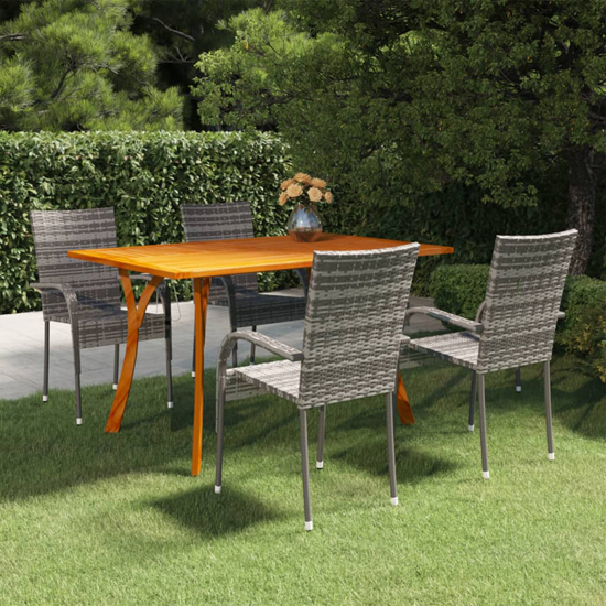 Palmyra Wooden Rattan 5 Piece Garden Dining Set In Grey