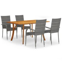 Palmyra Wooden Rattan 5 Piece Garden Dining Set In Grey