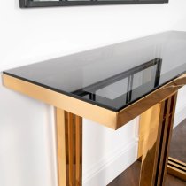 Zurich Smoked Glass Console Table With Gold Metal Frame