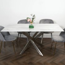 Lenox Marble Glass Dining Table Rectangular With Silver Legs