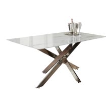 Lenox Marble Glass Dining Table Rectangular With Silver Legs