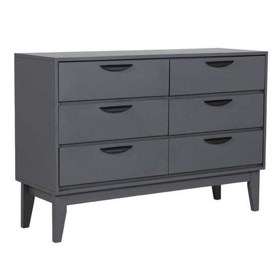 Lanus Wooden Chest Of 6 Drawers Wide In Dark Grey