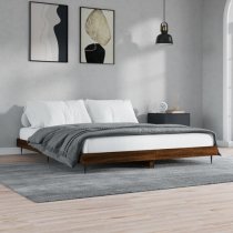 Gemma Wooden Double Bed In Brown Oak With Black Metal Legs