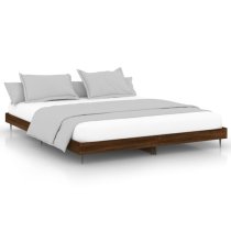 Gemma Wooden Double Bed In Brown Oak With Black Metal Legs