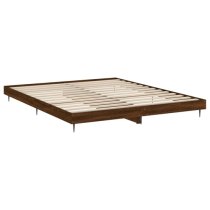 Gemma Wooden Double Bed In Brown Oak With Black Metal Legs