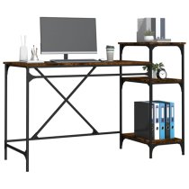 Gia Wooden Computer Desk Large With Shelves In Smoked Oak