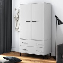 Adica Solid Wood Wardrobe 2 Doors In White With Metal Legs