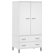 Adica Solid Wood Wardrobe 2 Doors In White With Metal Legs