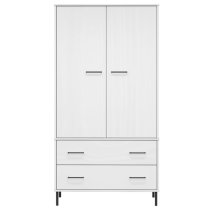 Adica Solid Wood Wardrobe 2 Doors In White With Metal Legs